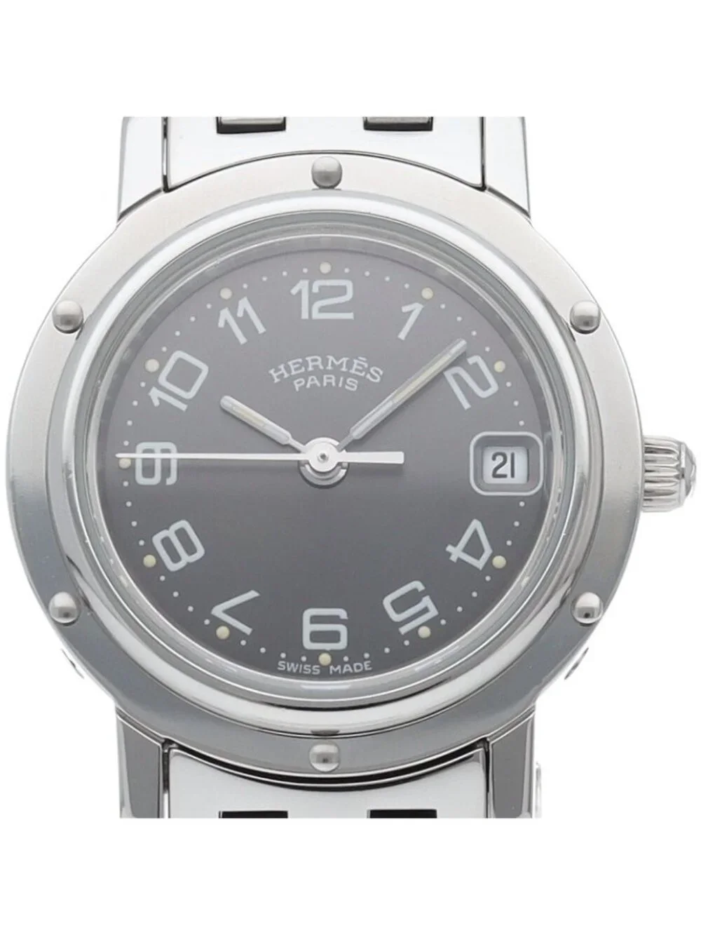 Hermes Clipper Watch SS Gray Polished